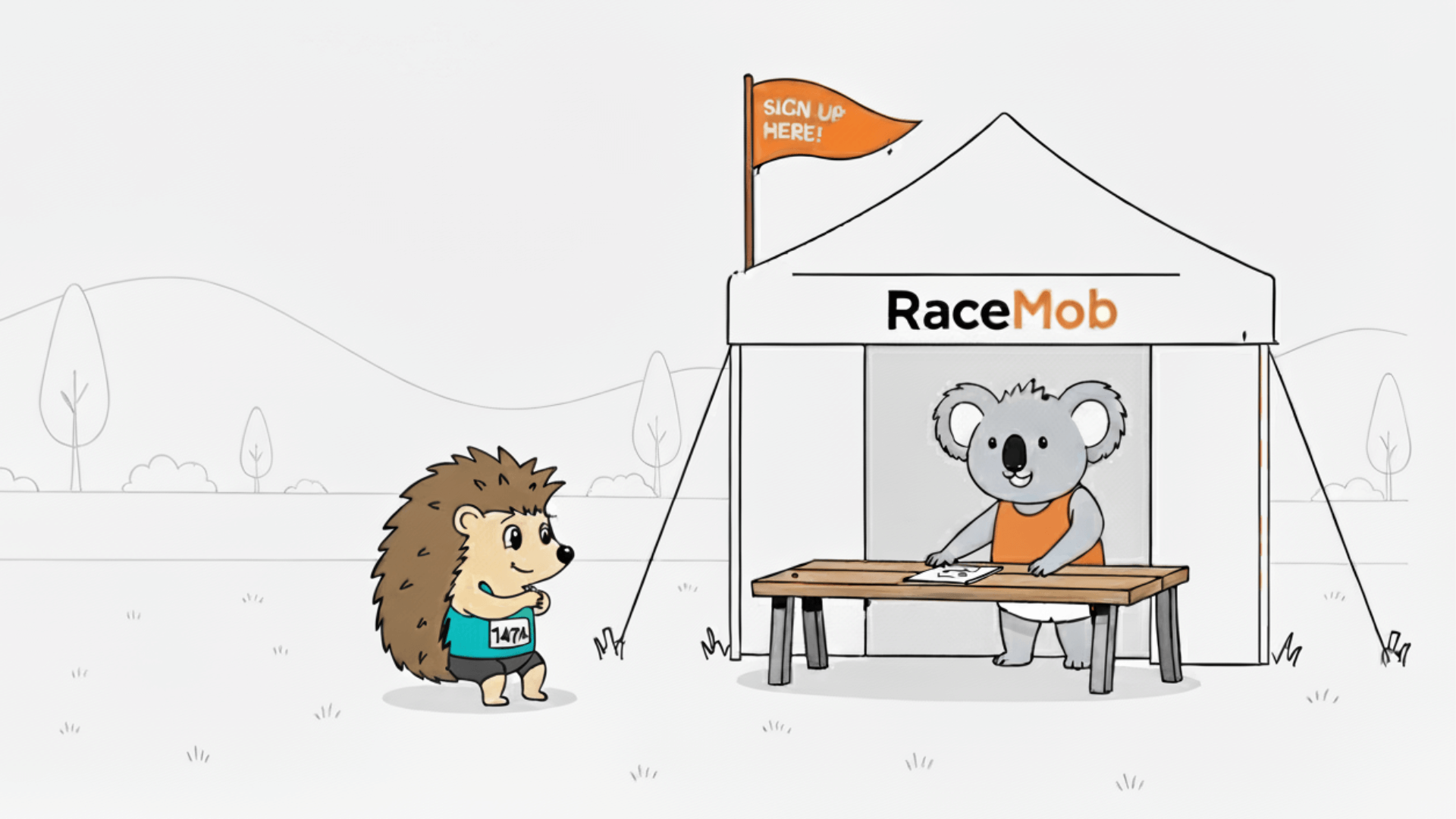 Hedgehog approaching RaceMob registration tent