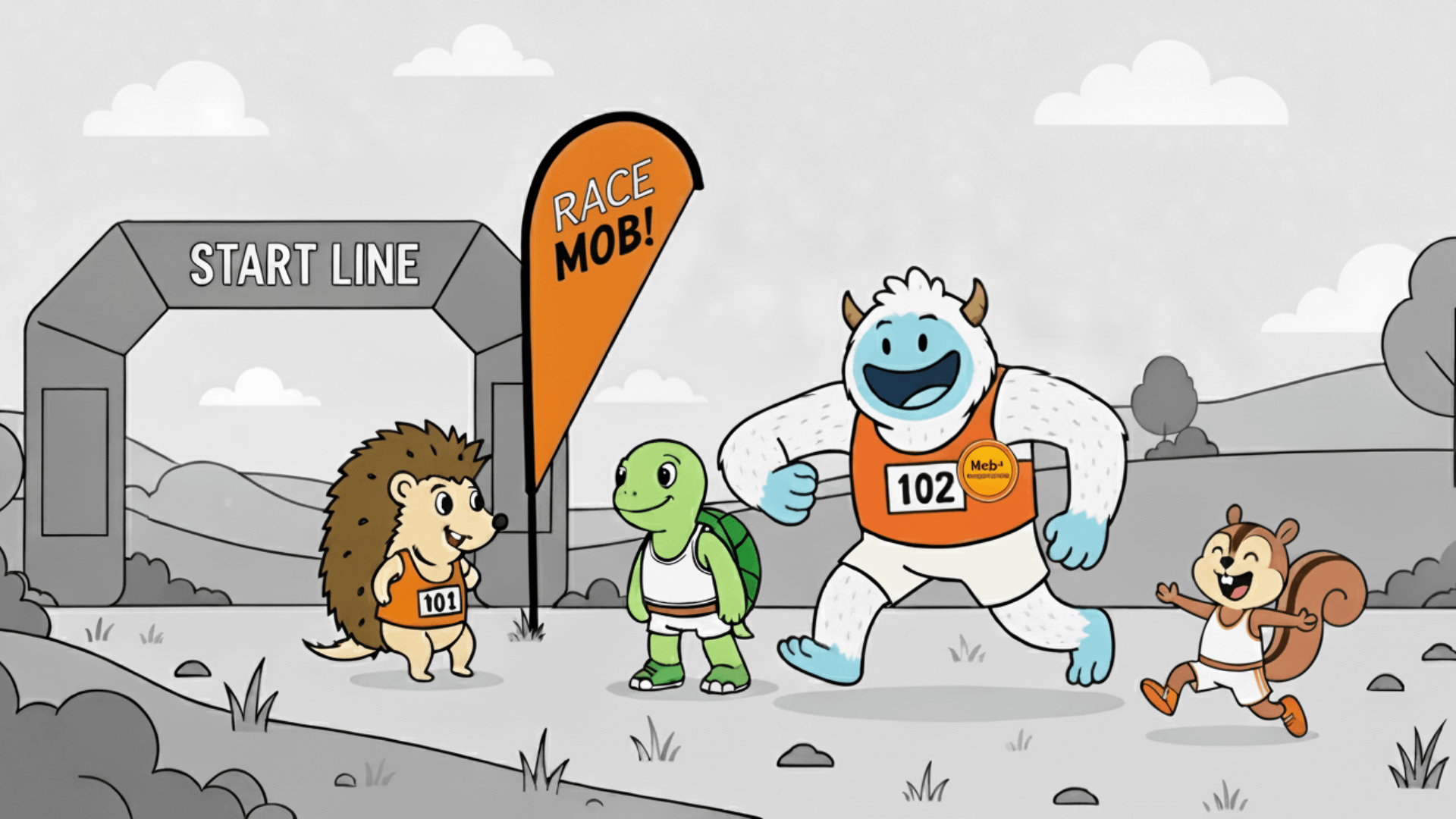 Meeting supportive runners at start line