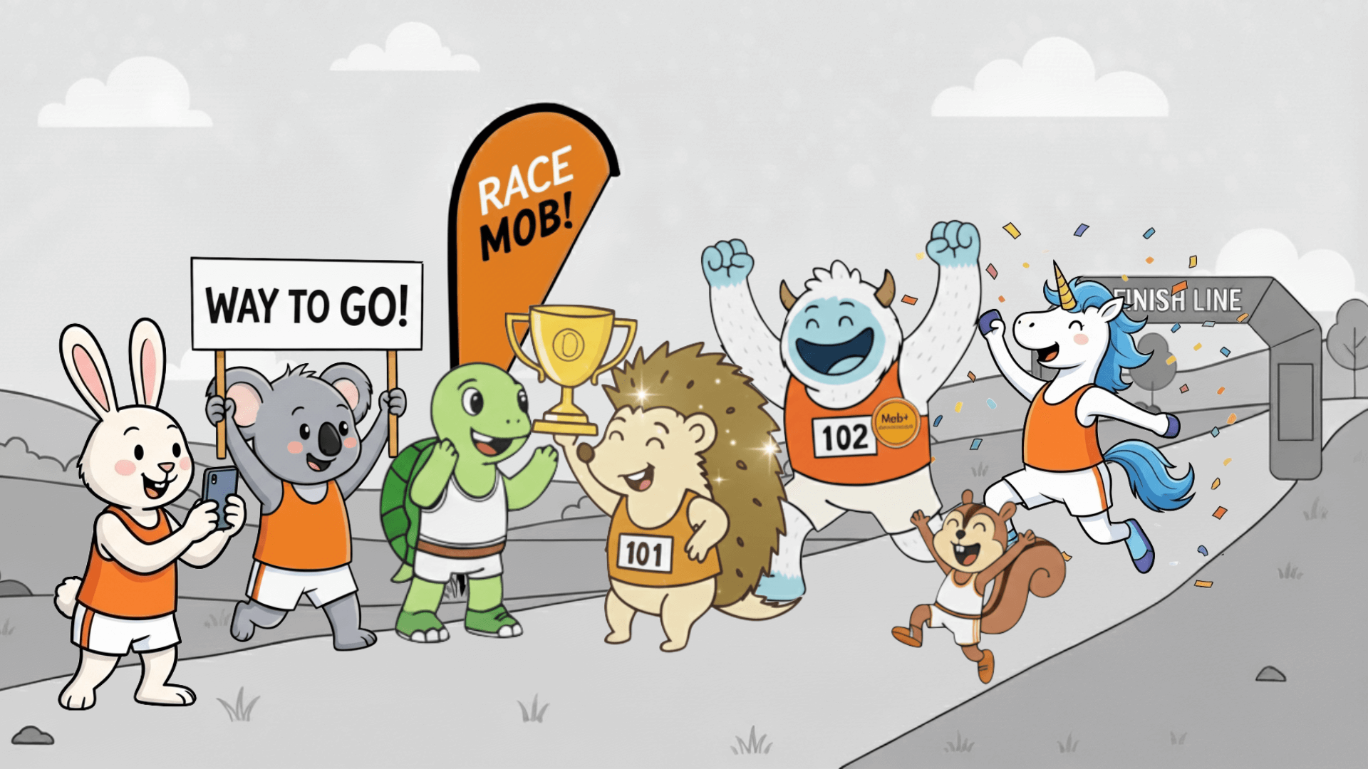 Celebrating at finish line with friends